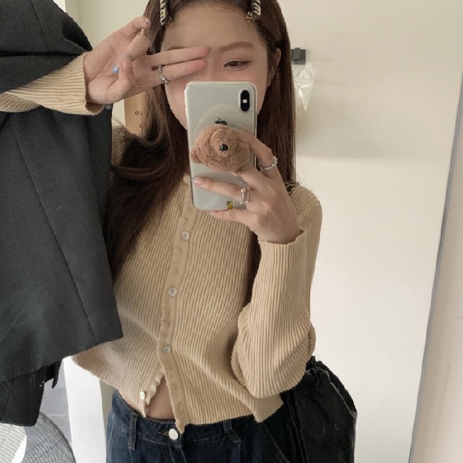 Áo cardigan ZHELIHANGFEI tay dài dáng ngắn dệt kim thời trang quyến rũ dành cho nữ