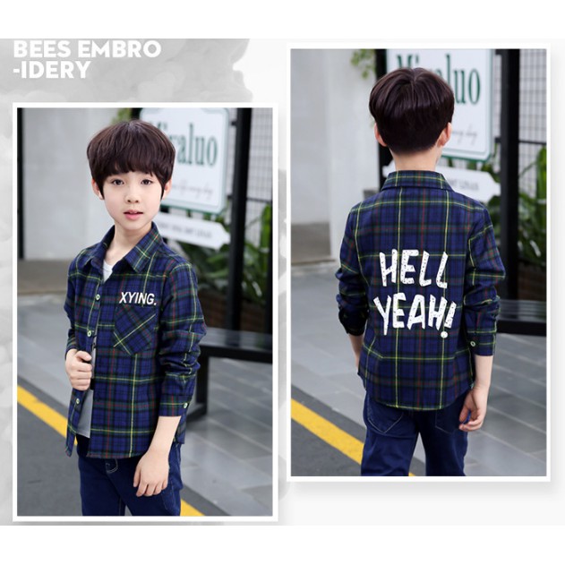 Áo sơ mi kẻ xanh than bé trai siêu hot size 140-170