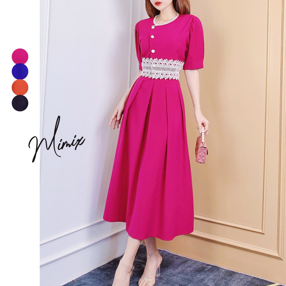 Set áo phối ren kèm chân váy midi xếp ly MIMIX CH8220