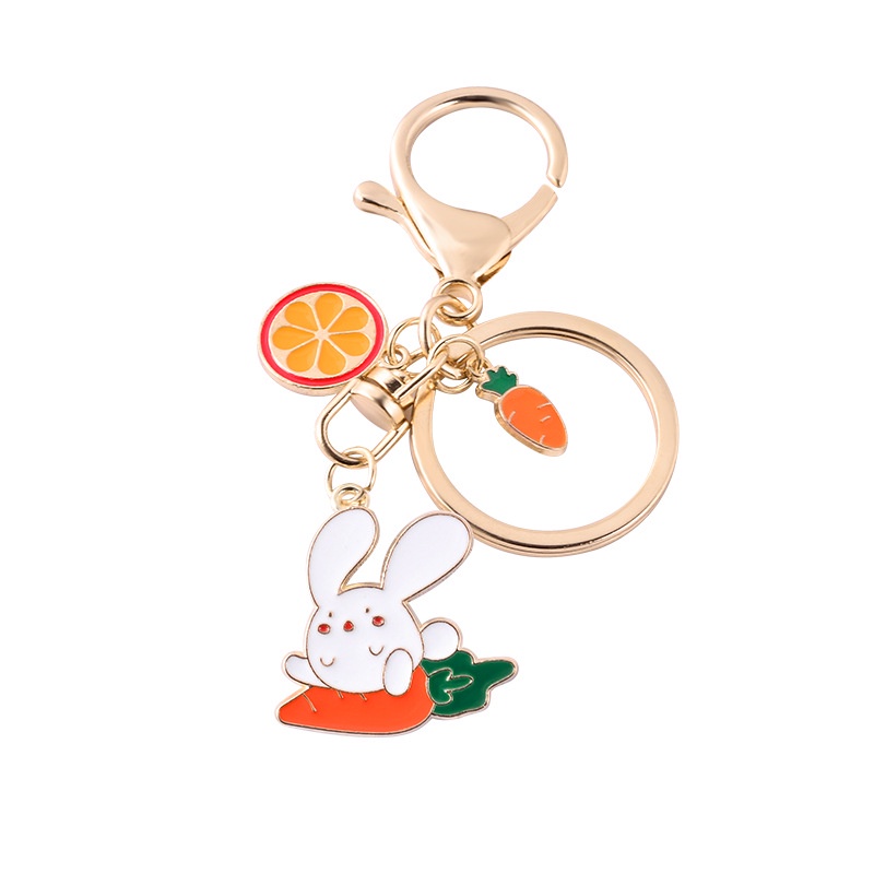 Móc Khóa Hợp Kim Hình Thỏ Trắng Và Cà Rốt Hoạt Hình Dễ Thương