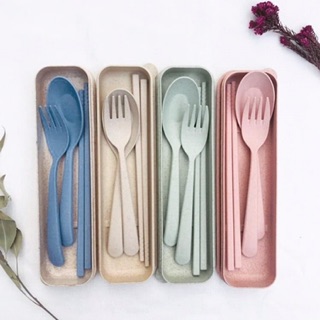 Set đũa thìa dĩa lúa mạch kèm hộp