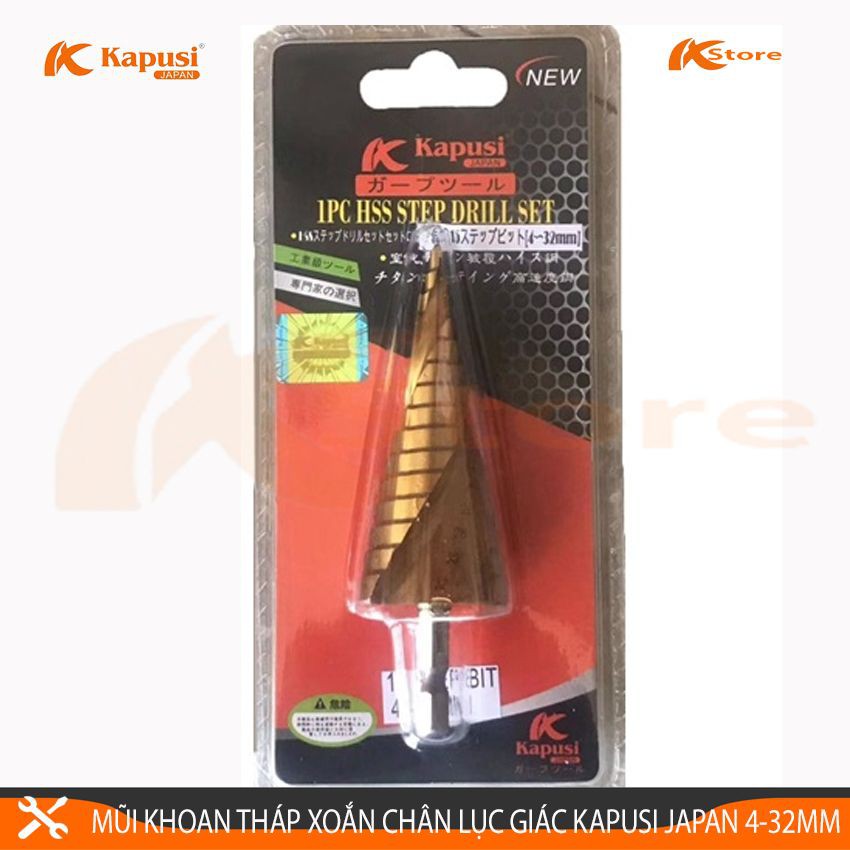 MŨI KHOAN THÁP XOẮN KAPUSI JAPAN 4-32MM CHUÔI LỤC GIÁC - MŨI KHOAN TẦNG TIÊU CHUẨN NHẬT BẢN - MŨI KHOANG BƯỚC ĐA NĂNG