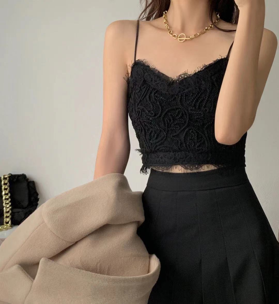 Áo croptop 2 dây phối ren cổ tim thời trang đi biển Hàn Quốc quyến rũ 4 màu tùy chọn | BigBuy360 - bigbuy360.vn