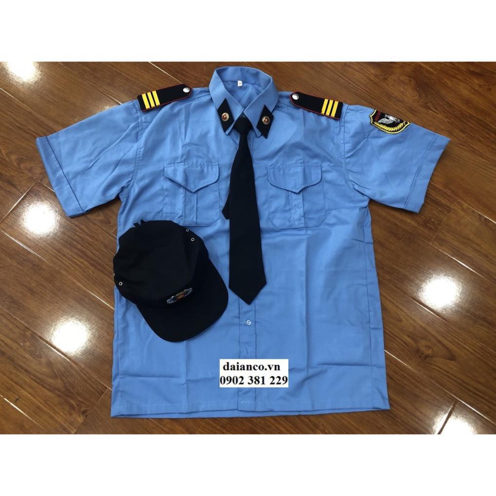Bộ quần áo đồng phục bảo vệ 3 vạch cầu vai xanh dương tay ngắn - đủ phụ kiện