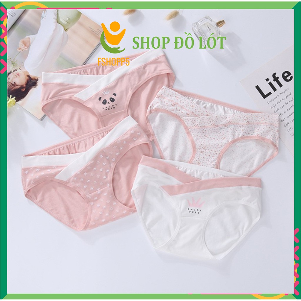 Quần chip mẹ bầu cạp chéo kháng khuẩn chất cotton, mặc được sau sinh, kèm ảnh thật QUANBAU01 )