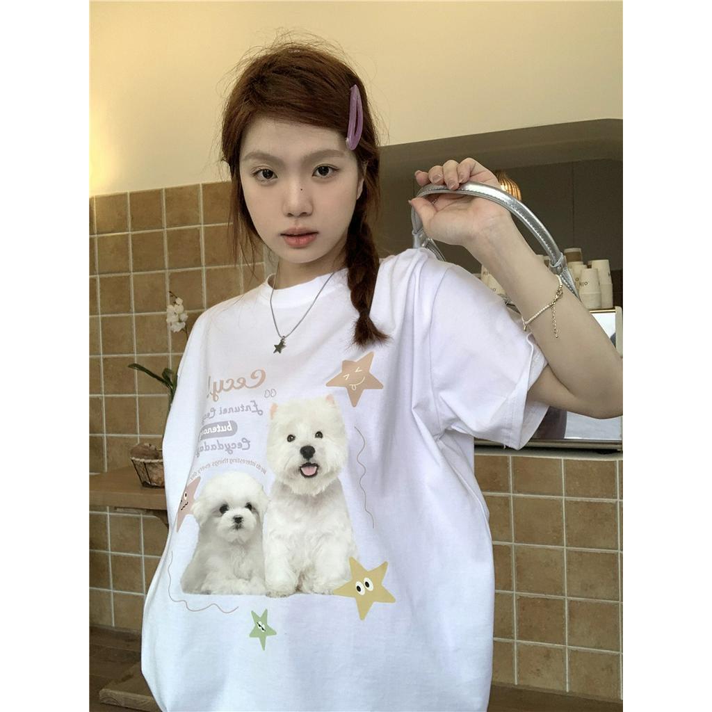Áo Thun Dáng Rộng Ngắn Tay In Hình Ngôi Sao Cún Phong Cách Mới 64243