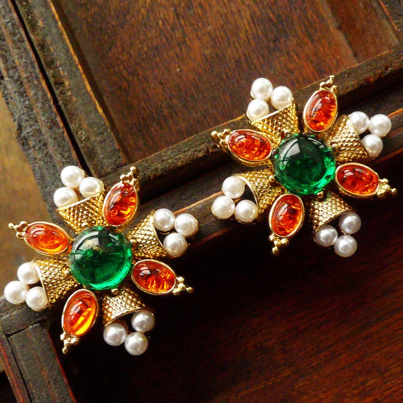 Ghim Cài Áo Hình Chữ Thập Đính Đá Ngọc Trai Phong Cách Vintage