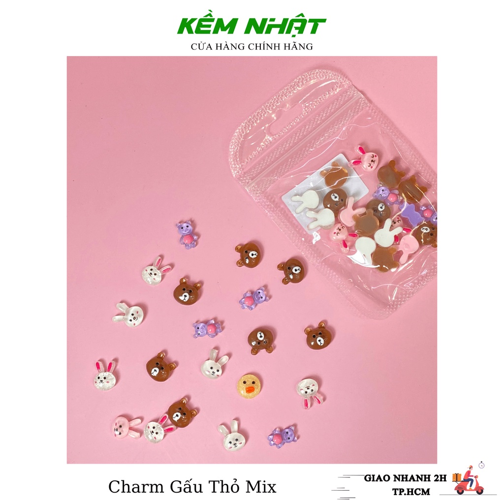 Set Charm Gấu Thỏ Đính Móng Mix