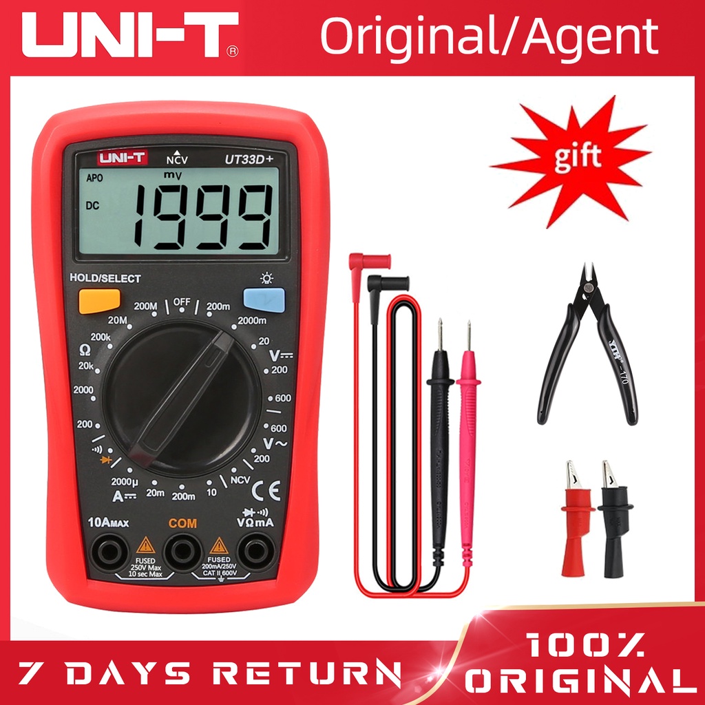 【100%Original Agent】UNI-T UT33D+  NCV digital multimeter Tester, 600V 10A Voltage Current meter