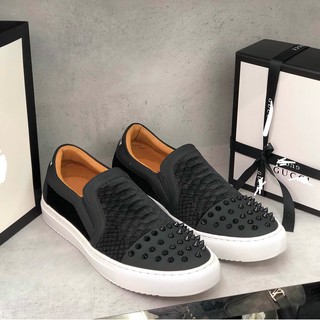 Giày lười PP pha da đinh,đế cao su mặt nhung màu đen đủ sz 38-42 giày lười vải nam đẹp mắt T2021