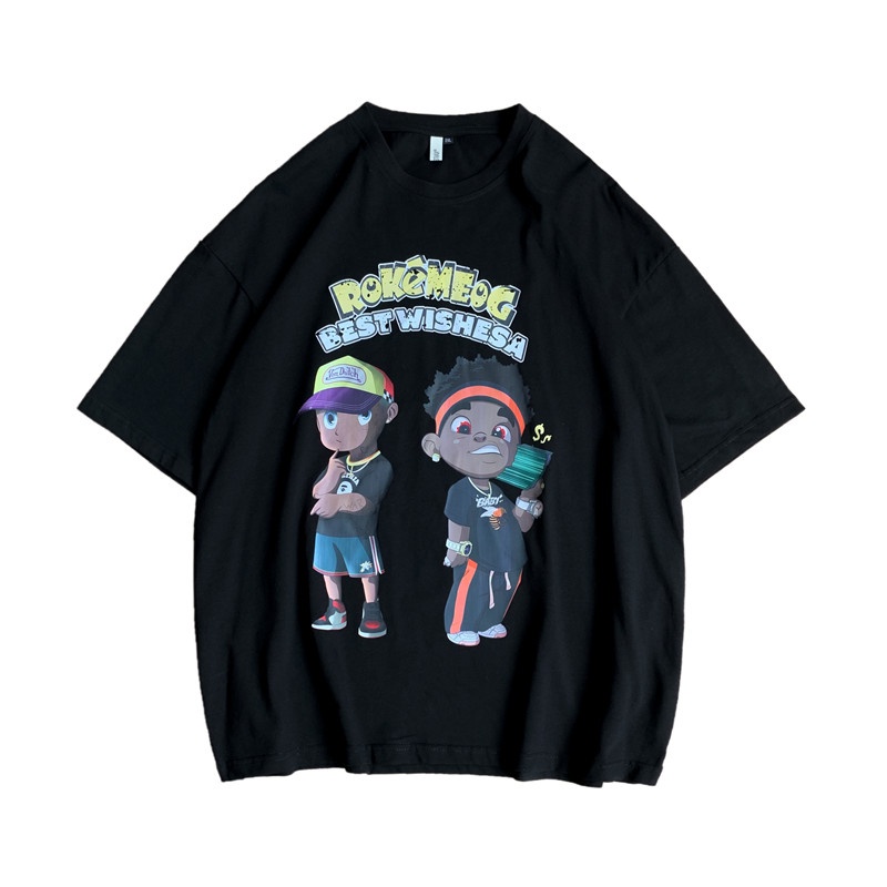 Áo Thun Tay Ngắn Dáng Rộng In Hoạt Hình Kiểu Hồng Kông Thời Trang Mùa Hè Cho Nam