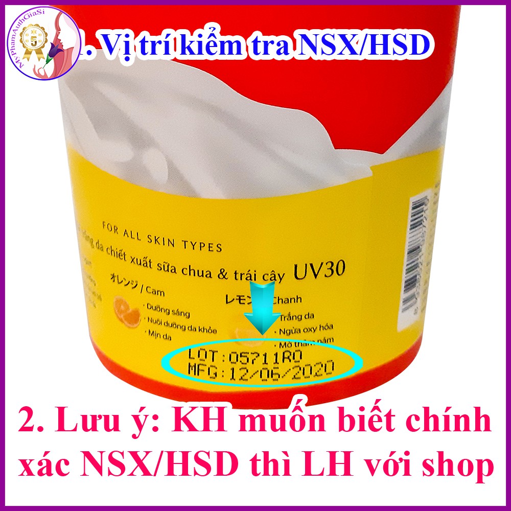 Lotion dưỡng thể trắng da hasi kokeshi yogurt trái cây uv30