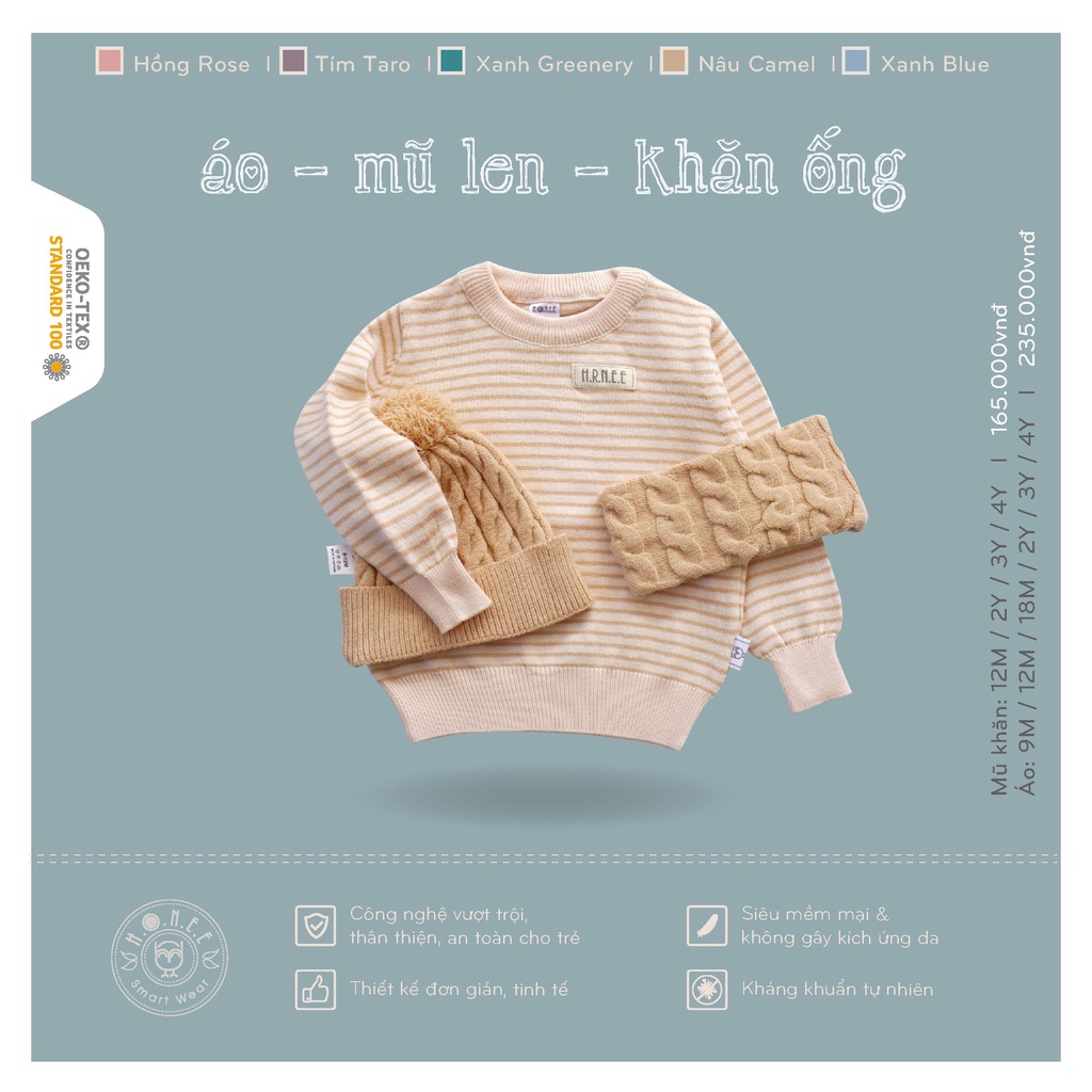 [CHÍNH HÃNG] Set mũ len khăn ống thu đông trẻ em Hrnee