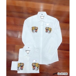 [Sẵn Hàng] Áo Sơ Mi Trắng Gc Thêu Hổ - Sơ Mi Gc Thêu Logo Cho Nam