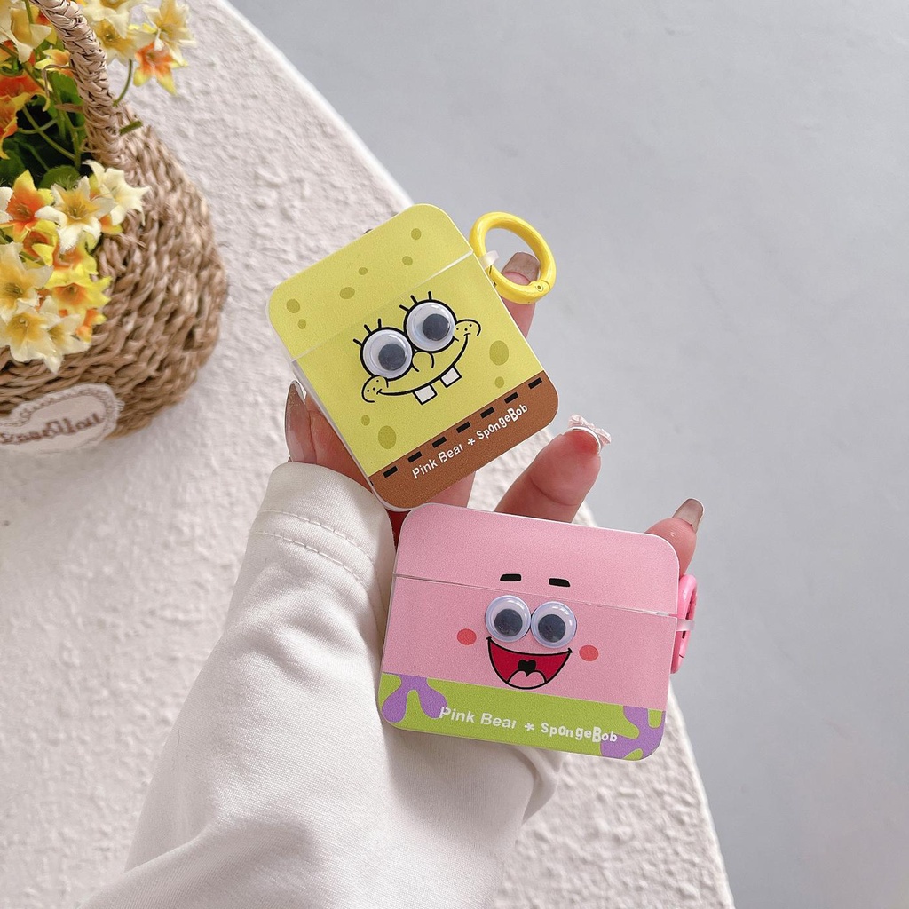 Vỏ Bảo Vệ Hộp Sạc Tai Nghe Bluetooth AirPods 1 2 pro 3 2021 gen3 Bằng Silicon Hình SpongeBob Mắt 3D Dễ Thương