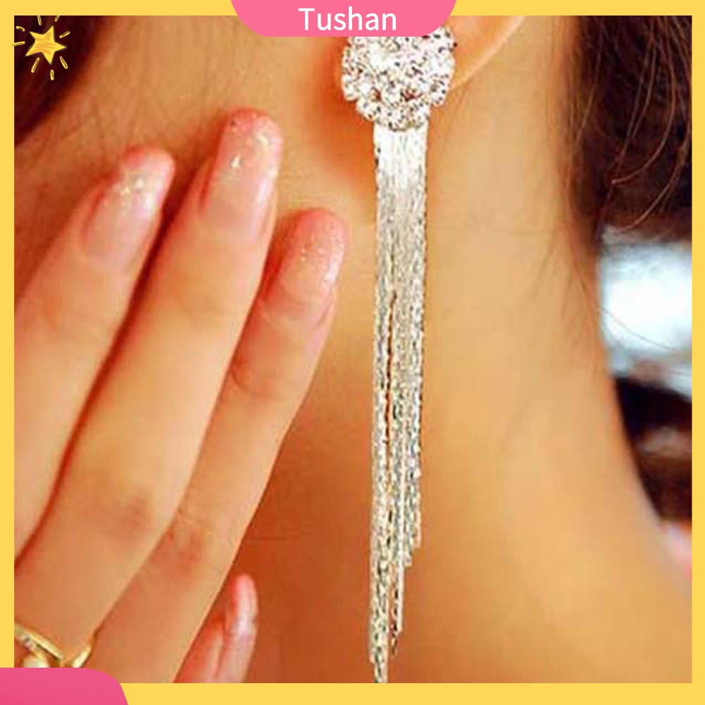 Bông Tai Dáng Dài Đính Đá Lấp Lánh Thời Trang Cho Cô Dâu
