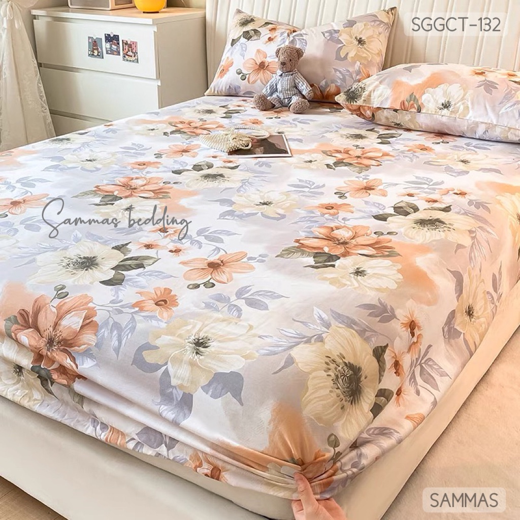Bộ Chăn Ga Gối 3 Món Cotton 100%, Drap Giường + 2 Vỏ Gối Thoáng Mát Bốn Mùa - Hoa Nhí