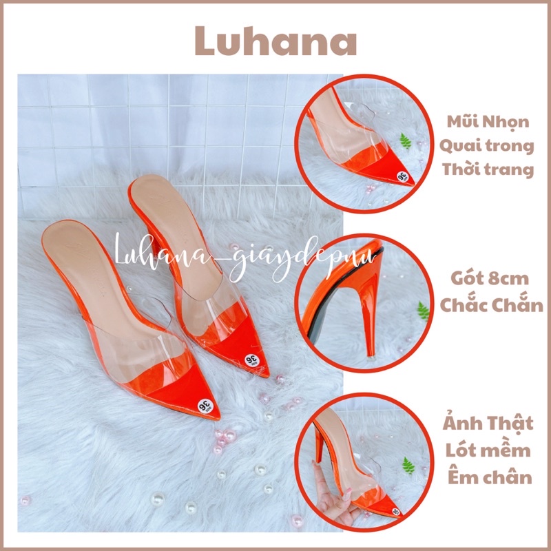 Guốc cao gót nhọn quai trong mũi nhọn Luhana thời trang siêu hot.Ms: GUỐC QUAI TRONG