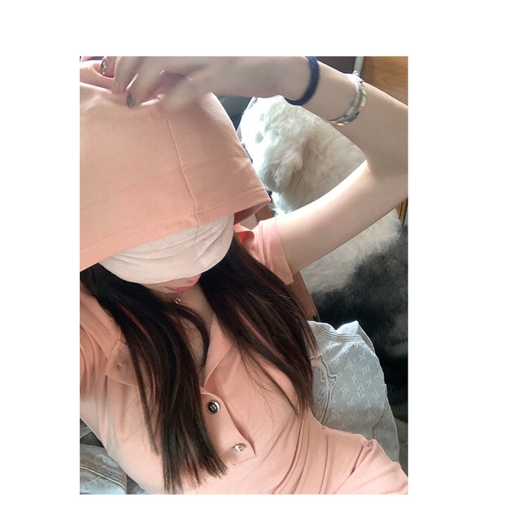 Đầm Tay Ngắn Có Nón Màu Hồng Đào Ngọt Ngào Thiết Kế Mới 2021