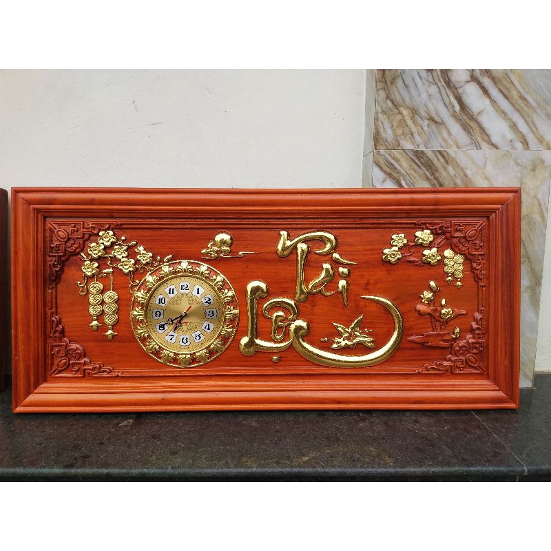 đồng hồ gỗ hương mẫu tài lộc