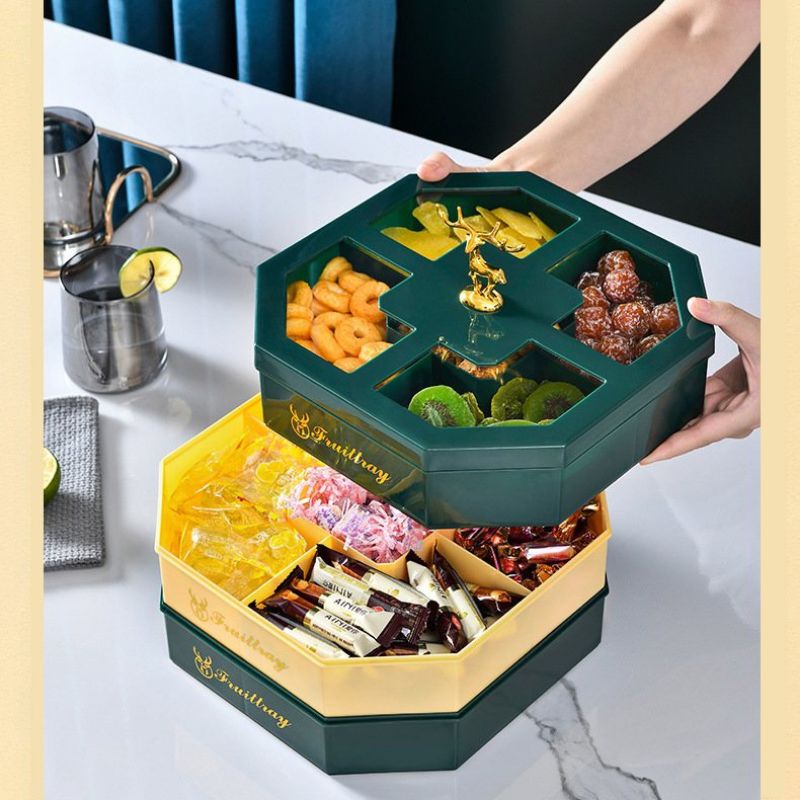 Hộp đựng mứt tết 2 tầng, 3 tầng hình hươu mẫu mới, Khay đựng mứt tết bánh kẹo, hoa quả chất liệu nhựa an toàn