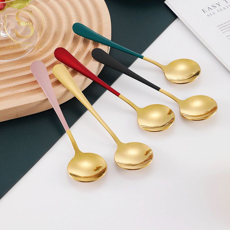 Muỗng Thìa Ăn Cơm Inox 304 Cao Cấp Không GỈ Vàng Windsor Gold Cán Màu