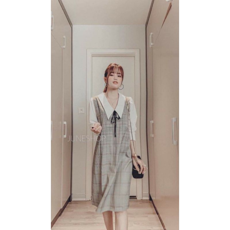 đầm suông kẻ tay phối ( hình thật)