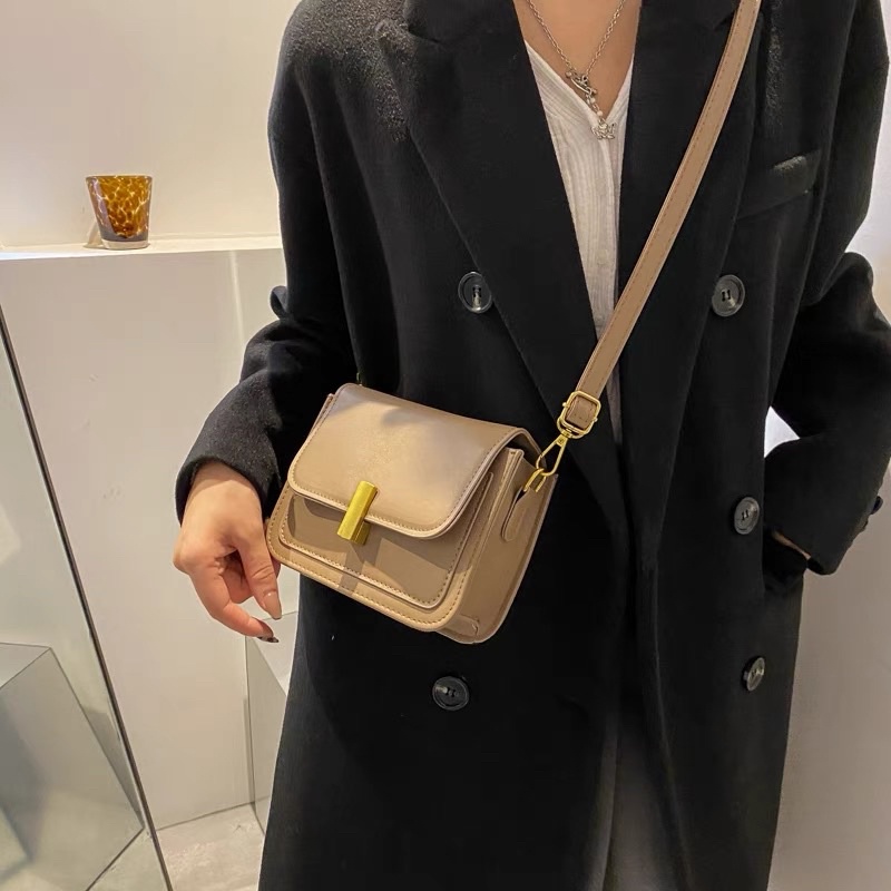 Túi Đeo Chéo Mini Da PU Trơn Bốn Màu Phong Cách Vintage Vừa Điện Thoại