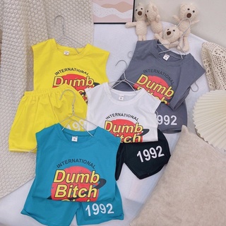 Bộ Quần Áo Thể Thao In Chữ DUMB BITCH Chất Cotton Cao Cấp Cho Bé Từ 8-19kg Mã CT03
