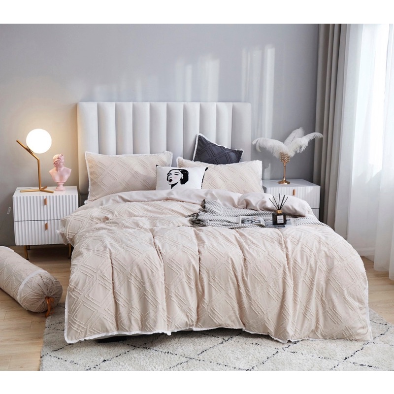 Bộ chăn ga gối vân nổi hàn quốc chất liệu cotton đũi thoáng mát thấm hút mồ hôi