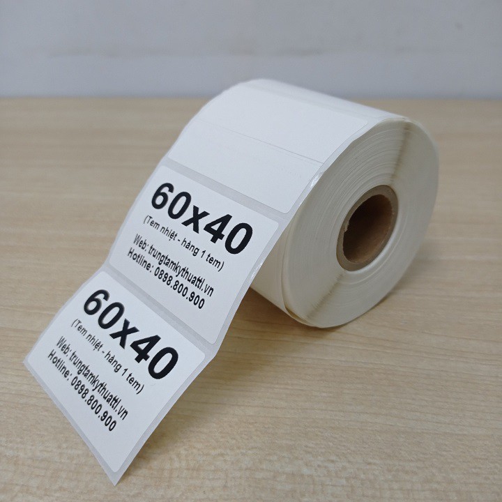 Cuộn 700 tem decal nhiệt 60x40 mm - Giấy in mã vạch 6x4 cm dài 30m dùng in tem phụ Minicode dán lên sản phẩm hàng hóa