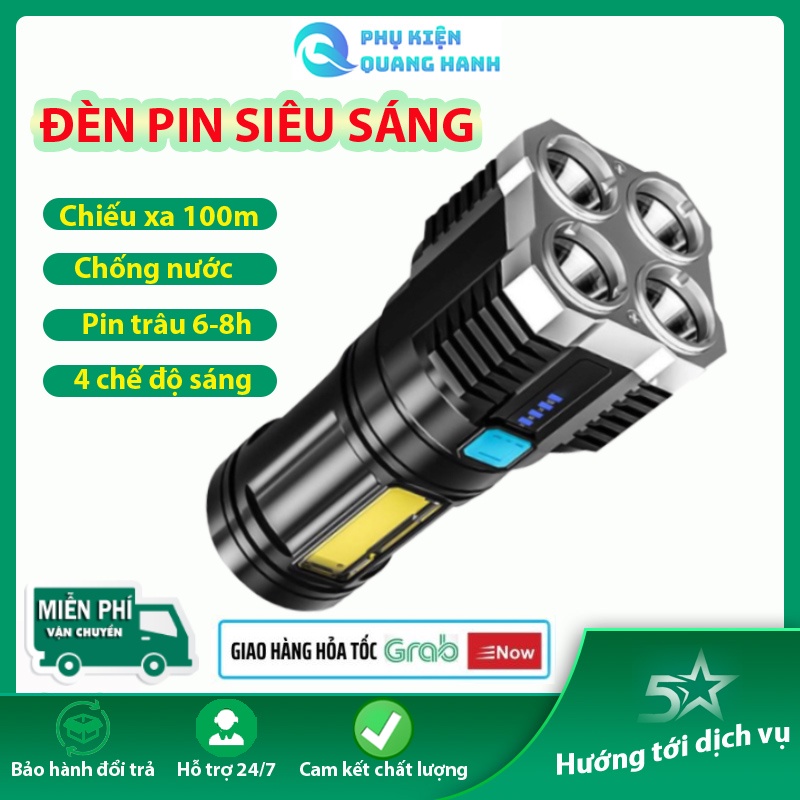 Đèn Pin Siêu Sáng Cầm Tay Chắc Chắn 4 Chế Độ Sáng Tiện Dụng