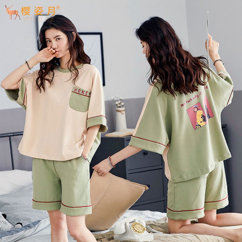 Set Đồ Bộ Ngắn Vải Cotton Phong Cách Hàn Quốc Cho Nữ