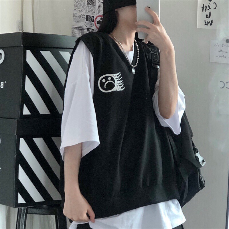 Áo gile unisex Wind form rộng Gile Mặt Buồn nam nữ oversize phong cách ulzzang | BigBuy360 - bigbuy360.vn