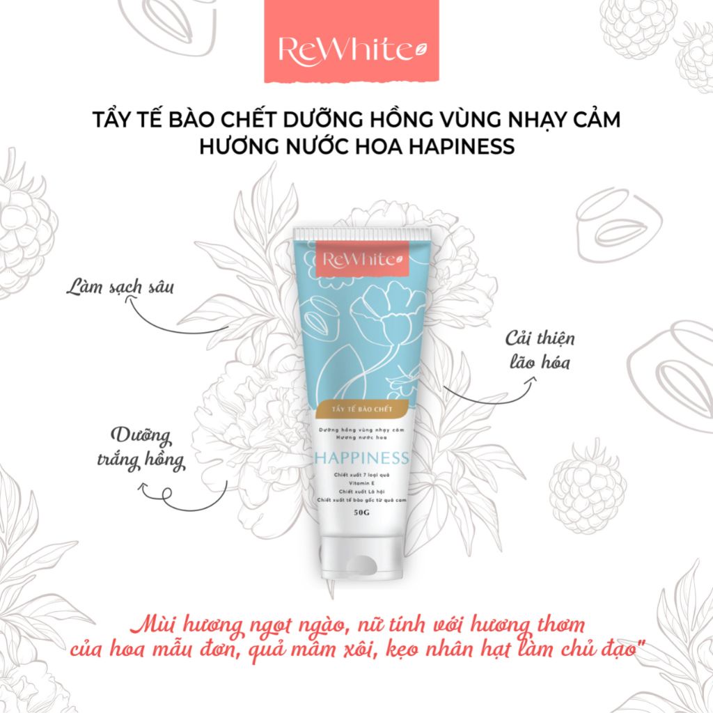 Gel tẩy tế bào chết Rewhitez dưỡng hồng vùng nhạy cảm hương nước hoa Happiness (tuýp xanh) dung tích 50g