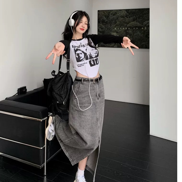 Áo Thun Nữ Tay Dài In Họa Tiết OKDK-Y2K Thời Trang Mùa Thu