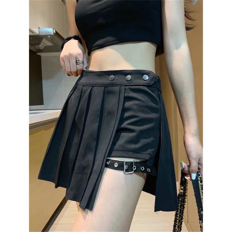 ❤Đồ Nữ Cá Tính 👉 Chân Váy Chữ A Phối Quần Cạp Đính Cúc Kiểu Dập Khuy Ulzzang 👉 Thời Trang Nữ Si