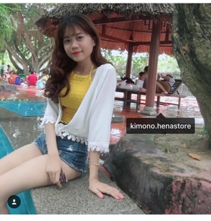 Áo Kimono Viền Ren Trắng-Đen