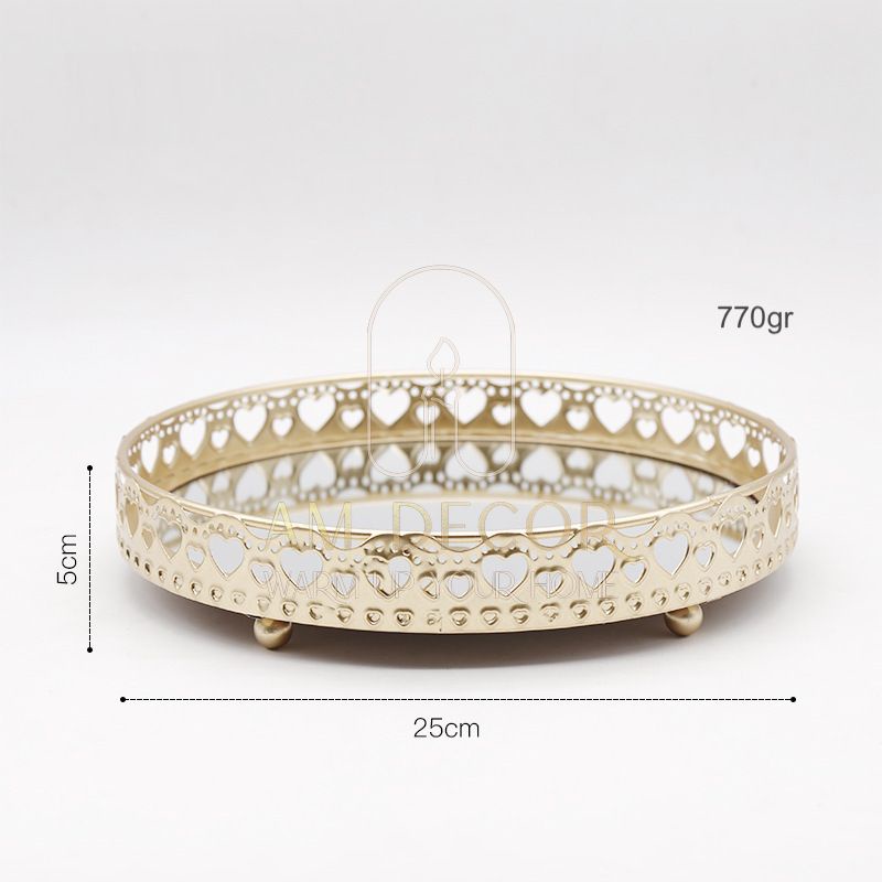 Khay sắt vàng gương đựng đồ trang sức, mỹ phẩm Bắc Âu đạo cụ chụp ảnh decor trang trí bàn phấn sang trọng - AM Decor