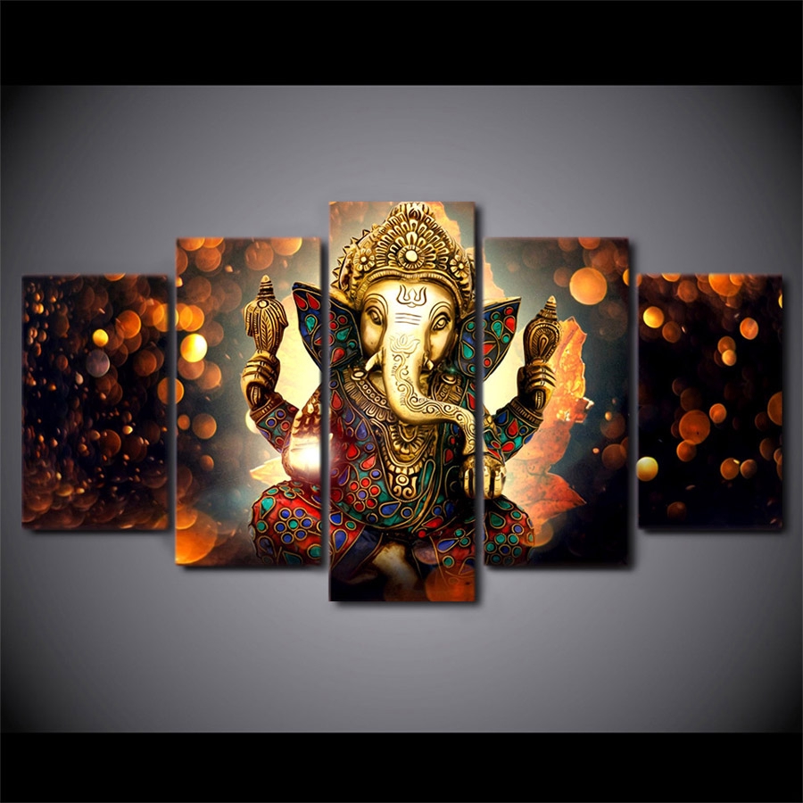 Set 5 Tranh Canvas Ghép Hình Chú Voi Ganesha Không Khung