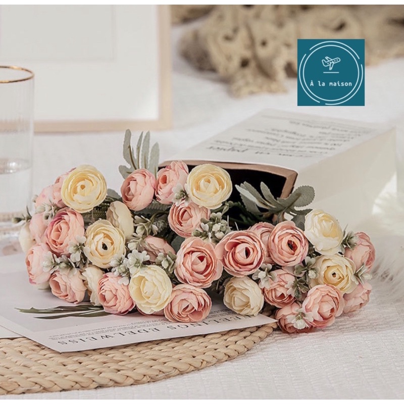 Bó hoa mao lương mini cao 31cm, lụa cao cấp, bó cô dâu