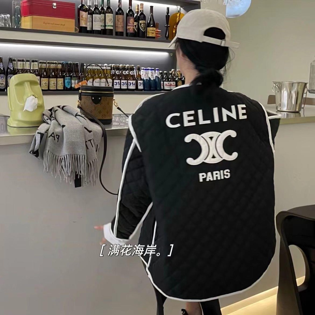 [Quilted] Ins Áo khoác đệm bông hình thoi màu trắng viền trơn giữ nhiệt kiểu phong cách