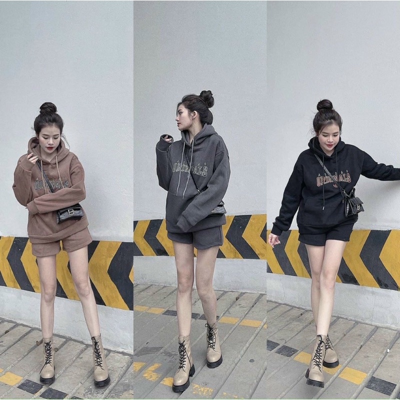 SN824 - BỘ HOODIE NỮ MŨ LIỀN QUẦN ĐÙI ORIGINAL