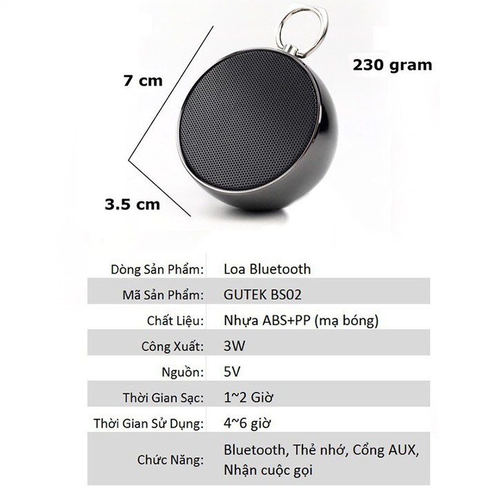 Loa Bluetooth Mini BS02 Bass Hay Thiết kế Sang Trọng Nhỏ Gọn