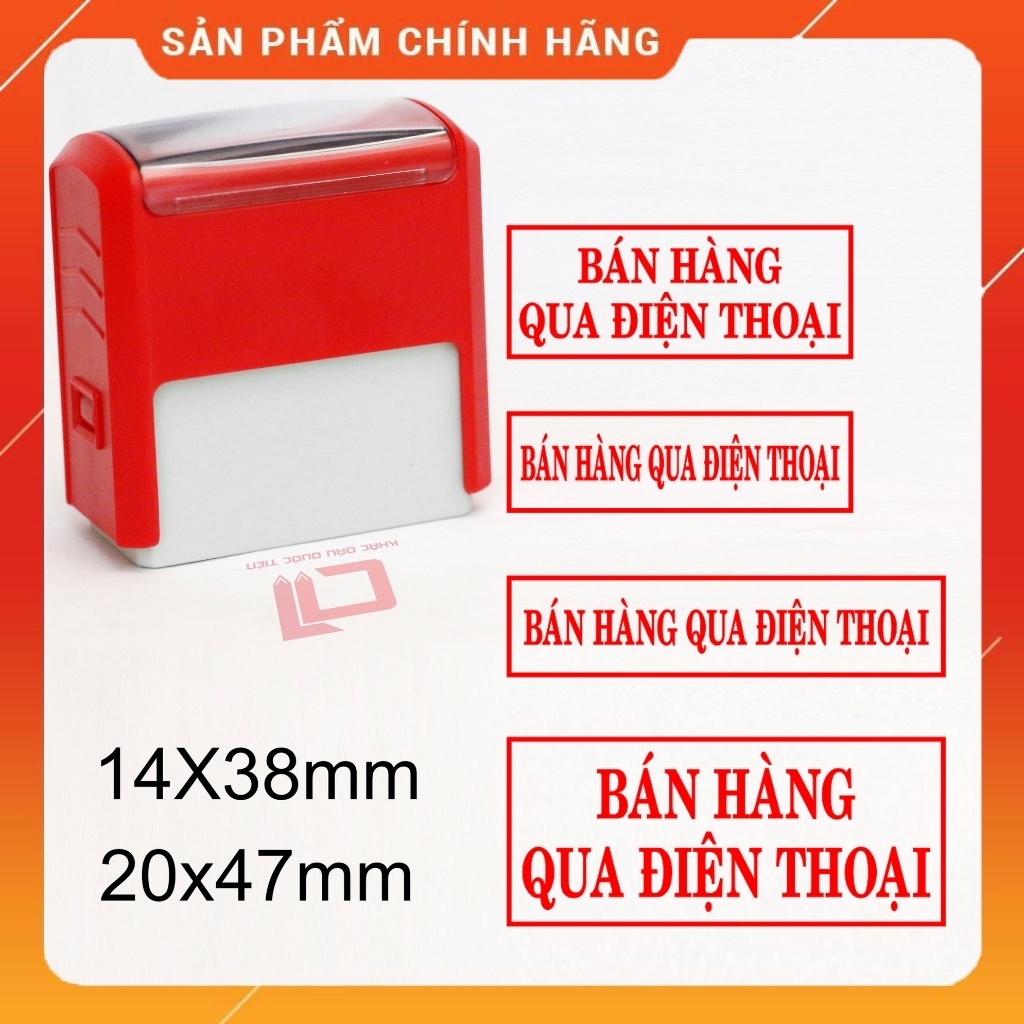 Con dấu bán hàng qua điện thoại 1 dòng và 2 dòng chữ mực đỏ 14x38mm, 20x47mm