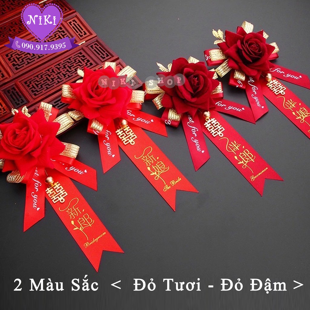 CẶP BÔNG CÀI ÁO IN CHỮ CÔ DÂU CHÚ RỂ SANG TRỌNG