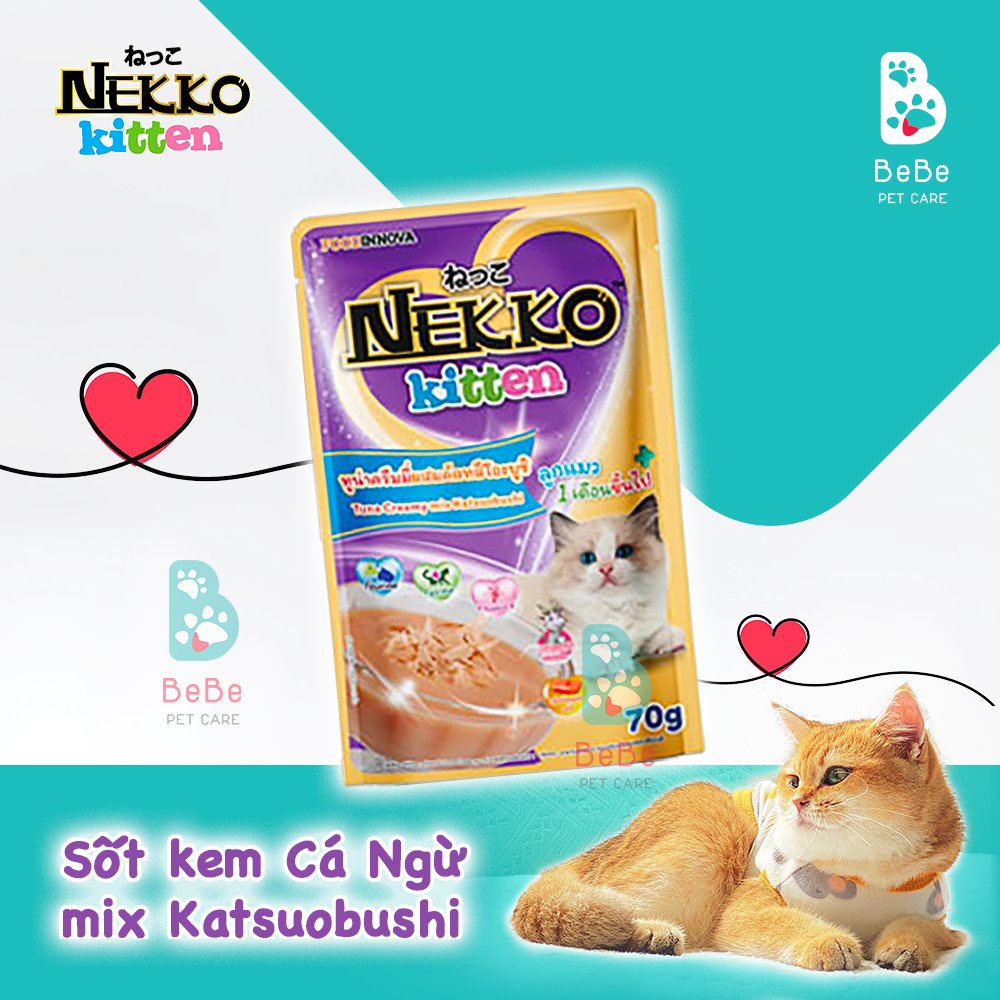 Pate NEKKO Kitten Dòng Mới Cho Mèo Con Từ 2 - 12 Tháng Tuổi - Gói 70gr Nhập Khẩu Thái Lan