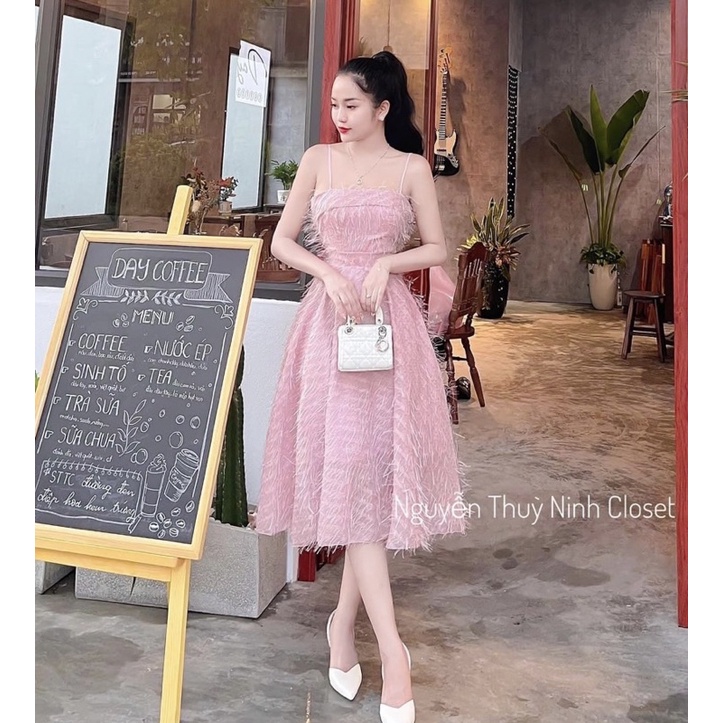 SALE TẾT-Đầm xoè 2 dây lông vũ phong cách ngọt ngào-MẪU MỚI