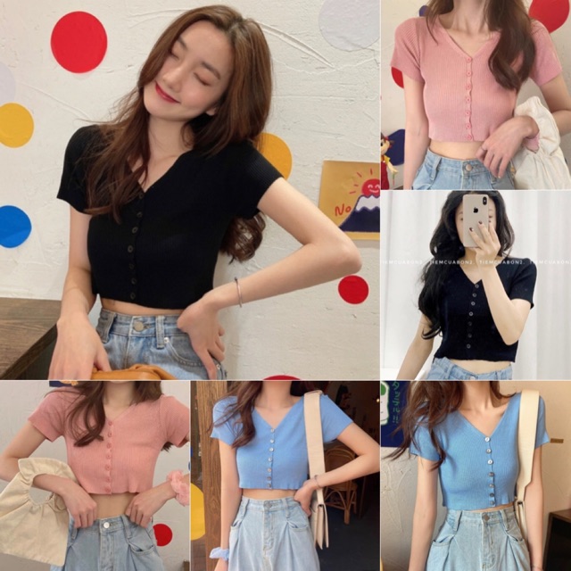 Áo MINT CTOPTOP chất vải thun gân mịn form chuẩn thiết kế cổ chữ V style hàn xẻng ullzang dễ mix &amp; match