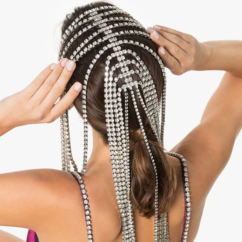 Băng Đô Cài Tóc Dáng Dài Đính Đá Lấp Lánh Thời Trang Cho Nữ